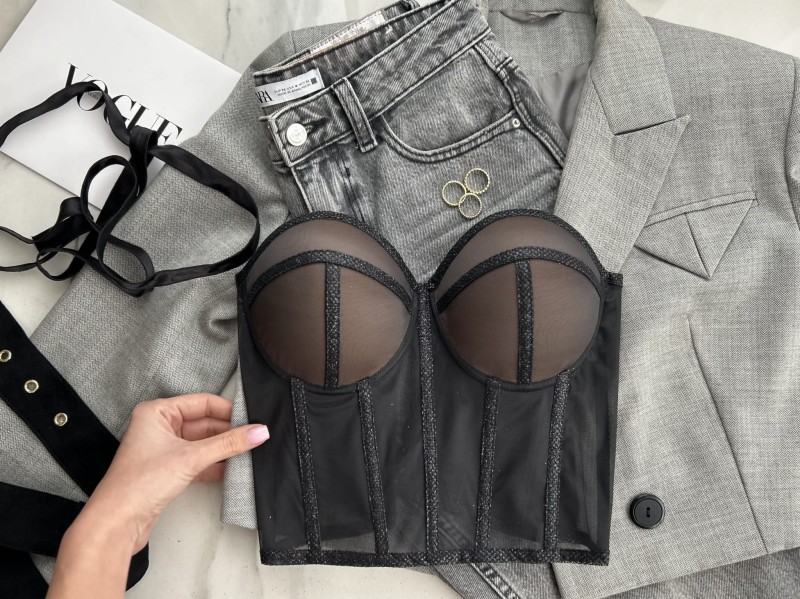 Gorset z brokatowa lamówką - Szarecka.com