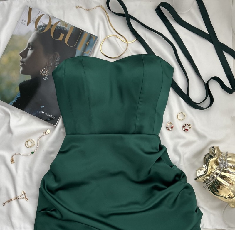 Komplet z satyny w odcieniu butelkowej zieleni - Szarecka.com