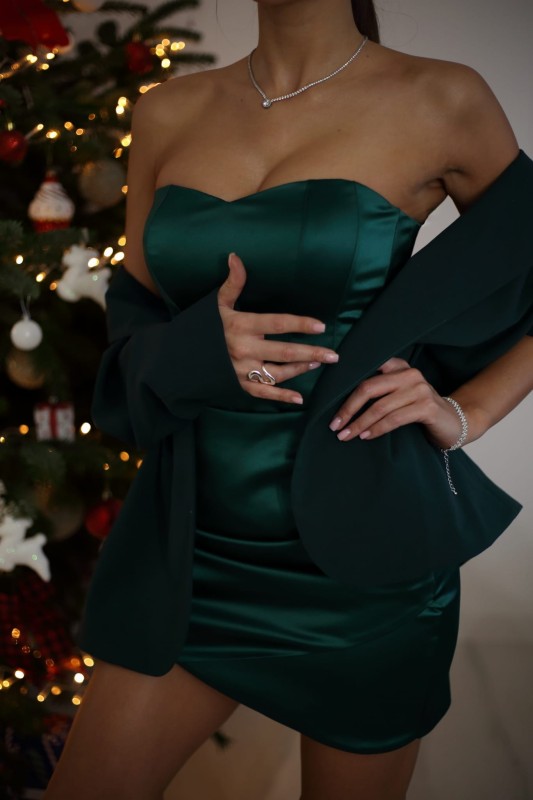 Komplet z satyny w odcieniu butelkowej zieleni - Szarecka.com