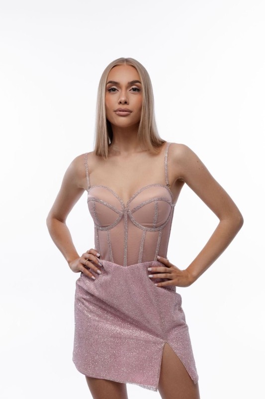 Różowa sukienka gorsetowa mini - Szarecka.com