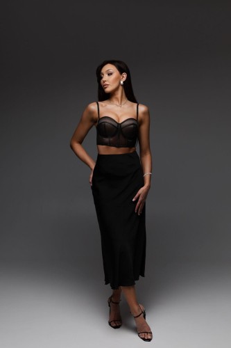 Krótki gorset Mesh z brokatową lamówką 