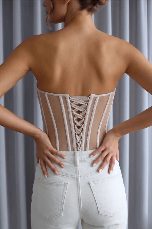 Gorset z brokatową lamówką - Szarecka.com